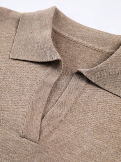 Lucía | Striktrøje Beige Uld Polo-krave V-hals til Kvinder