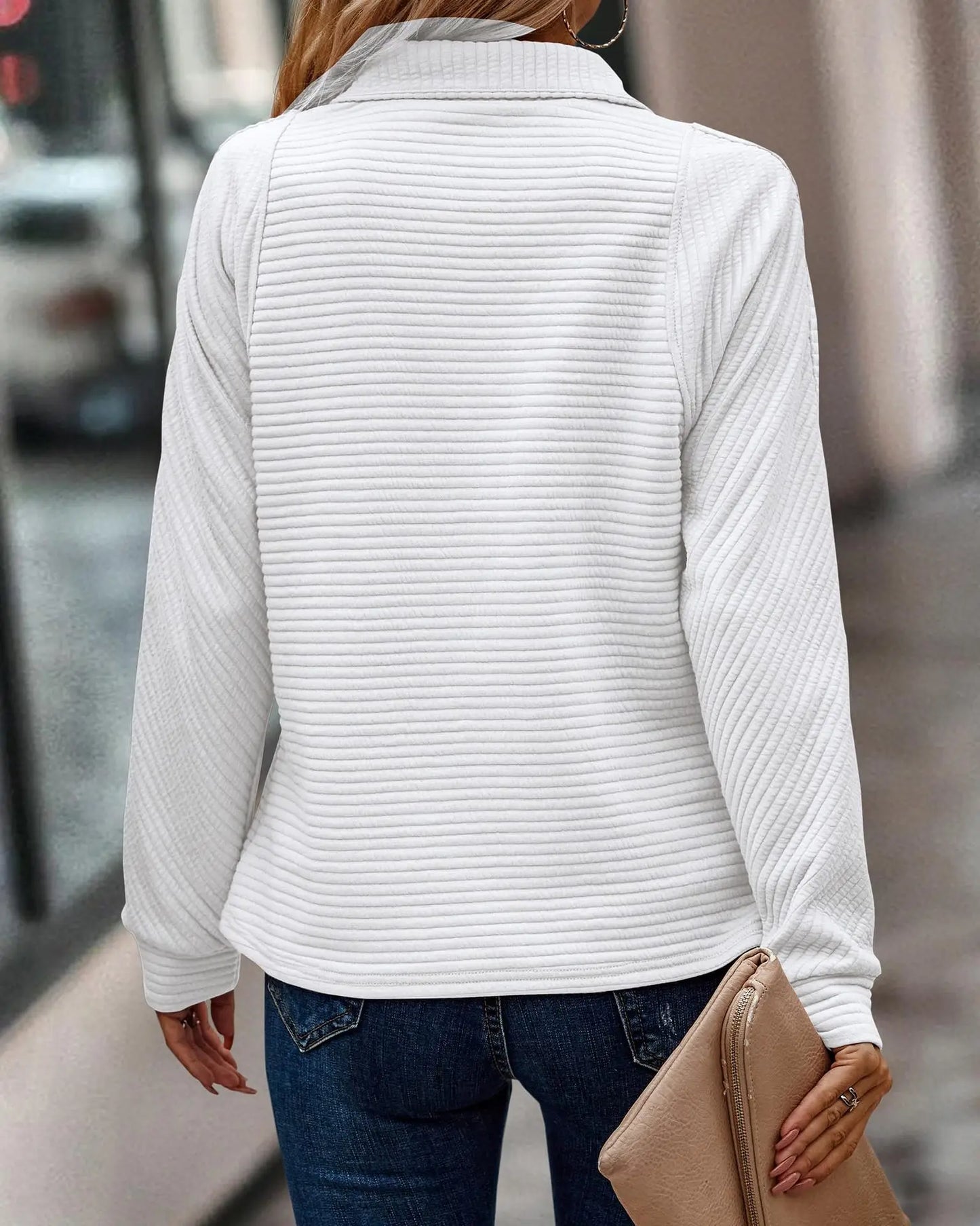 Agnès | Sweatshirt Rosa Ribstrikket Halvlynlås til Kvinder