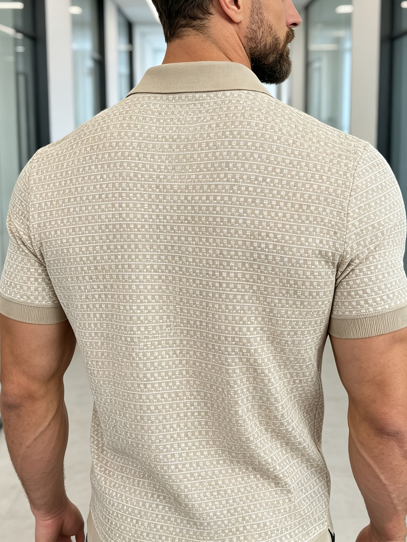 Bo | Strik-Poloshirt Beige Bomuld Ternet Kortærmet til Mænd