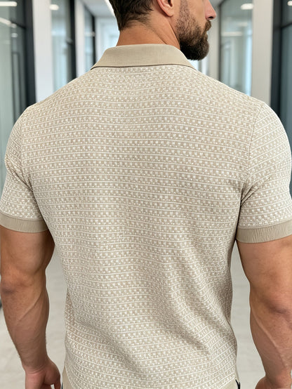 Bo | Strik-Poloshirt Beige Bomuld Ternet Kortærmet til Mænd