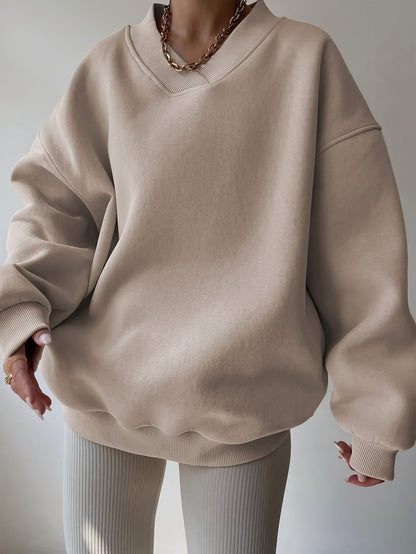 Nikoline | Sweatshirt Beige Halv Lynlås Oversize til Kvinder