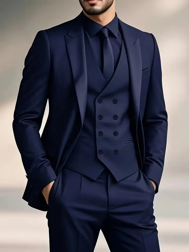 Teodor | Slim Fit Tre-Delt Jakkesæt Sort Blazer Vest Bukser til Mænd