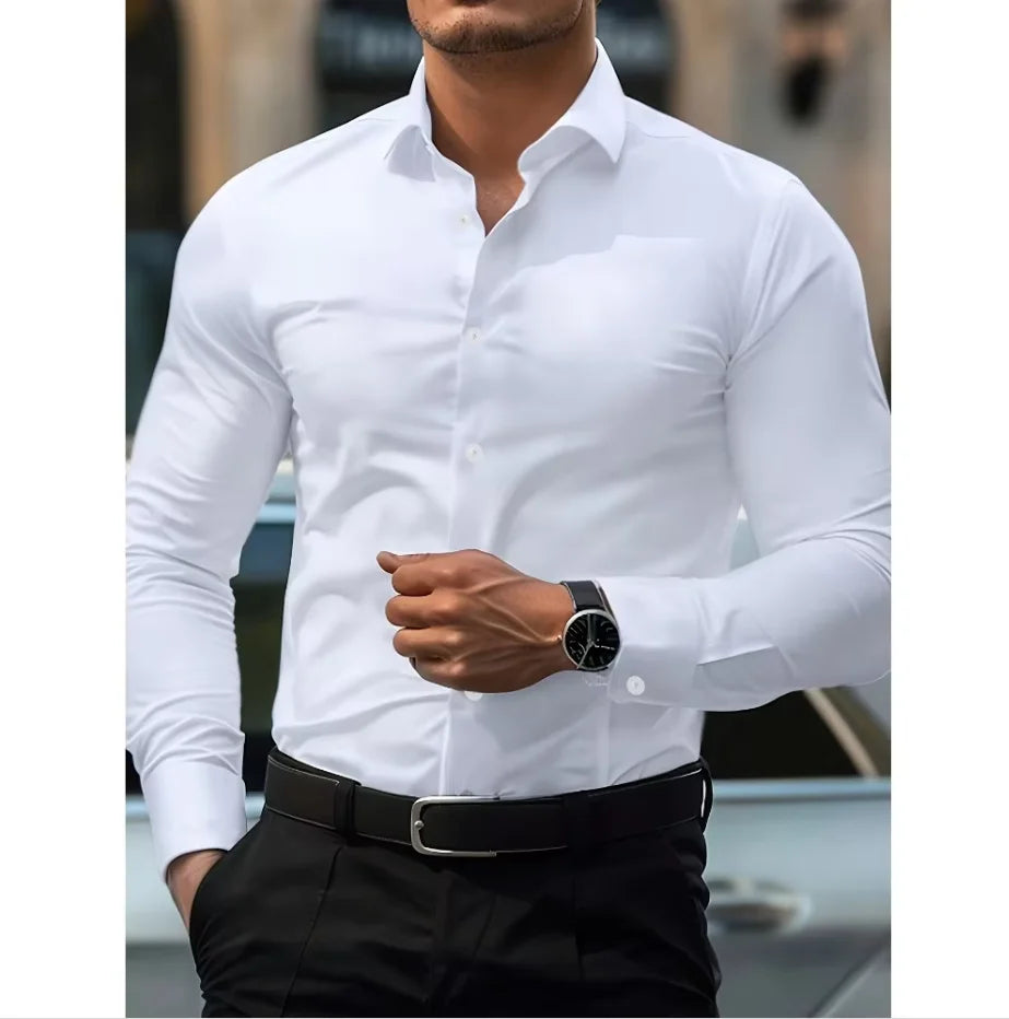 Christian | Slim Fit Herreskjorte Koboltblå Bomuld Langærmet til Mænd