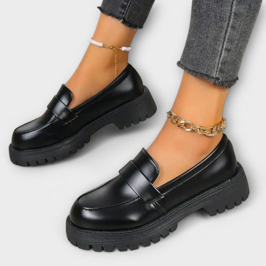 Gyda | Black Chunky-Sole Loafers for Women