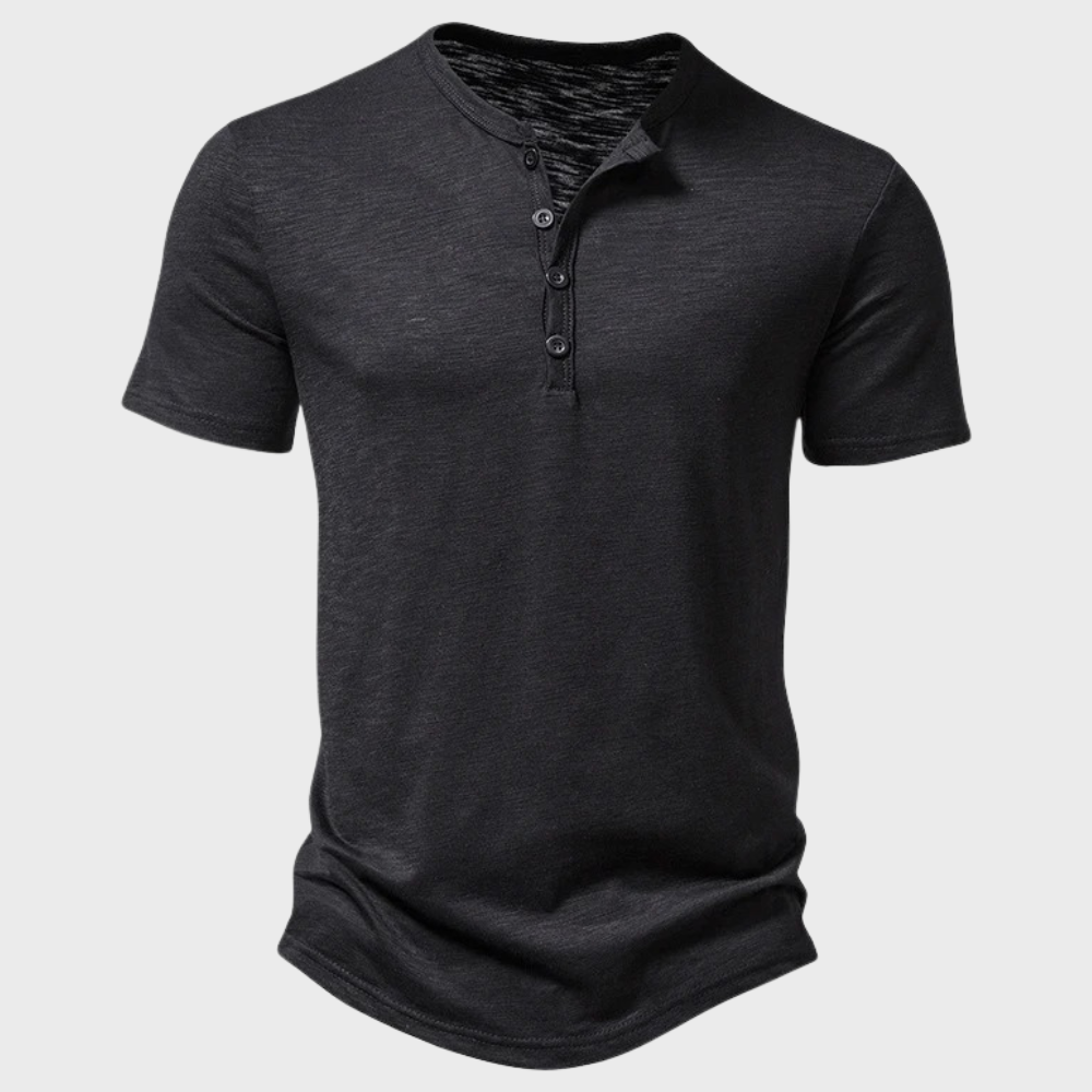 Vera | Henley T-shirt Armygrøn Kortærmet Knaplukning til Kvinder