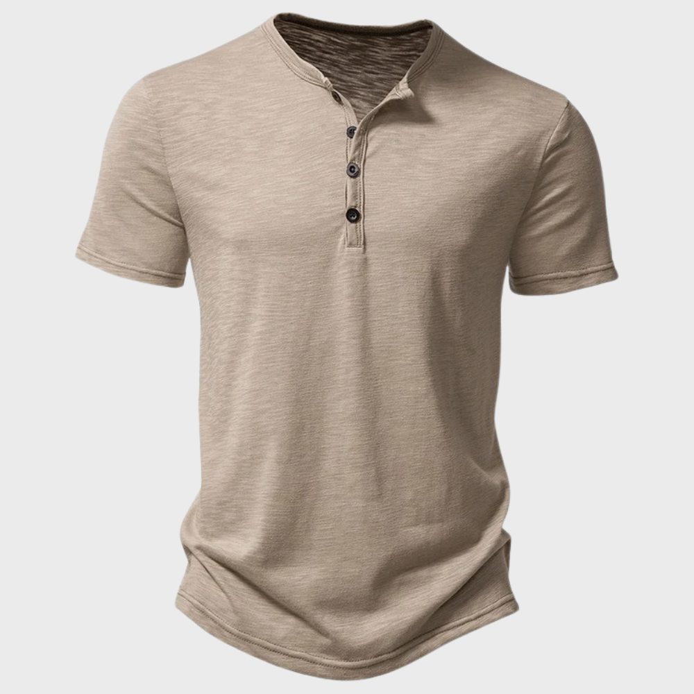 Vera | Henley T-shirt Armygrøn Kortærmet Knaplukning til Kvinder