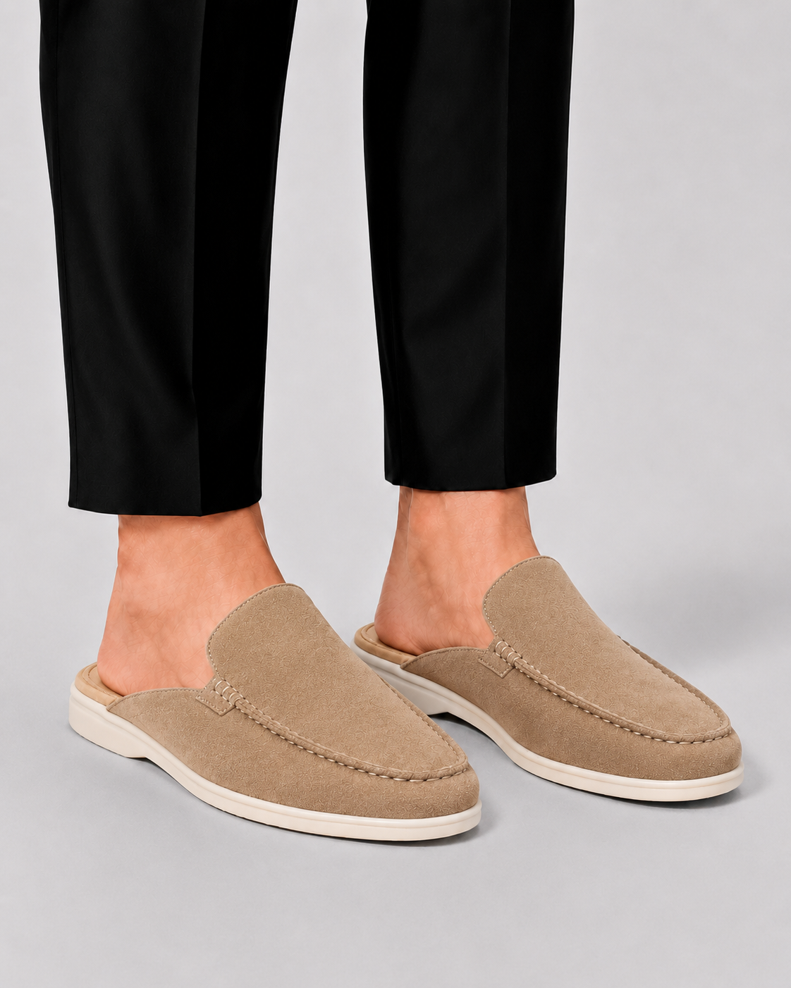 Stellan | Loafer-Mules Sort Ruskind Glid-På til Mænd