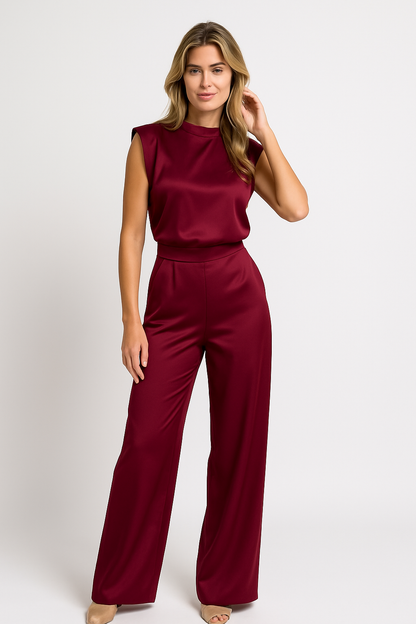 Catharina | Jumpsuit Beige Ærmeløs Vide Ben Højtaljeret til Kvinder