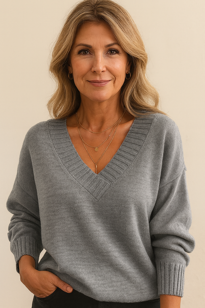 Mirande | Sweater Rosa Strik V-hals Langærmet til Kvinder