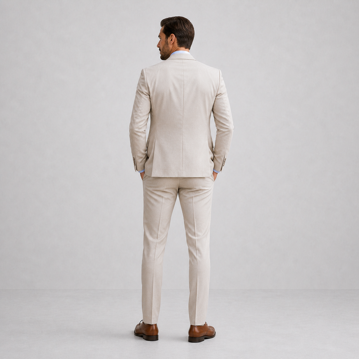 Roar | Tre-Delt Herredragt Sandbeige Hør Slim Fit med Vest til Mænd