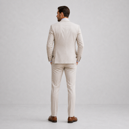 Roar | Tre-Delt Herredragt Sandbeige Hør Slim Fit med Vest til Mænd