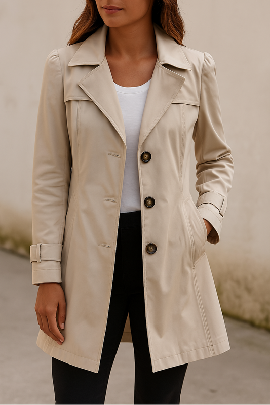 Violanta | Trenchcoat Beige Enkeltknappet Midi til Kvinder
