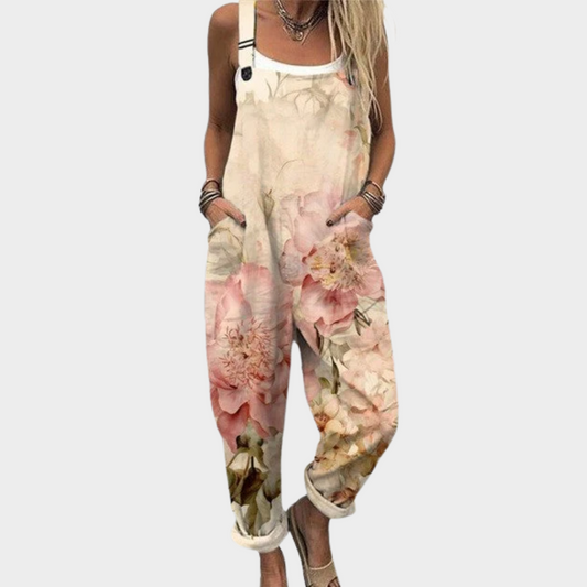 Ginevra | Jumpsuit Blomstret Cremefarvet Lin Seler til Kvinder