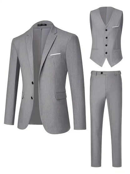 Frederik | Tre-Delt Jakkesæt Cremefarvet Slim Fit Vest til Mænd