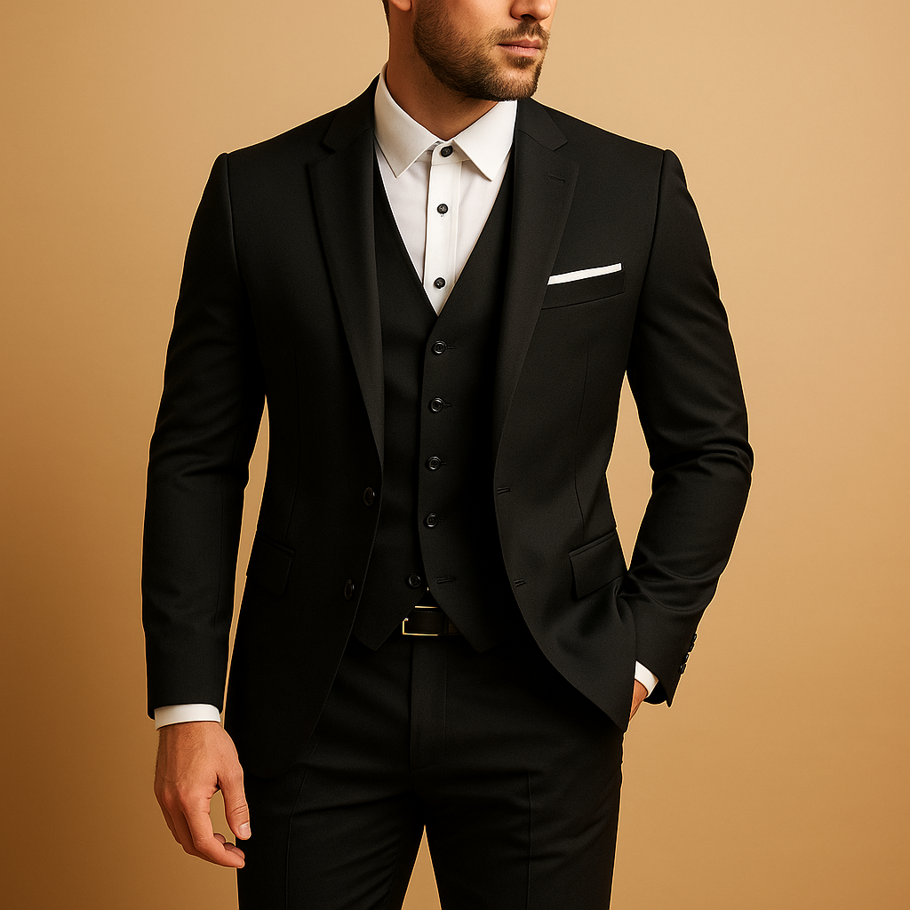 Sigurd | Tre-Delt Habit Sort Slim Fit med Vest til Mænd