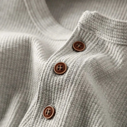 Rasmus | Langærmet Henley T-Shirt Lysegrå Ribstrikket Bomuld til Mænd