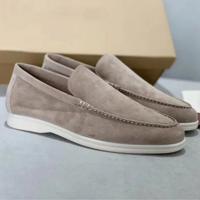 Léonie | Loafers Beige Ruskind Slip-On Flade til Kvinder