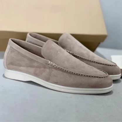 Léonie | Loafers Beige Ruskind Slip-On Flade til Kvinder