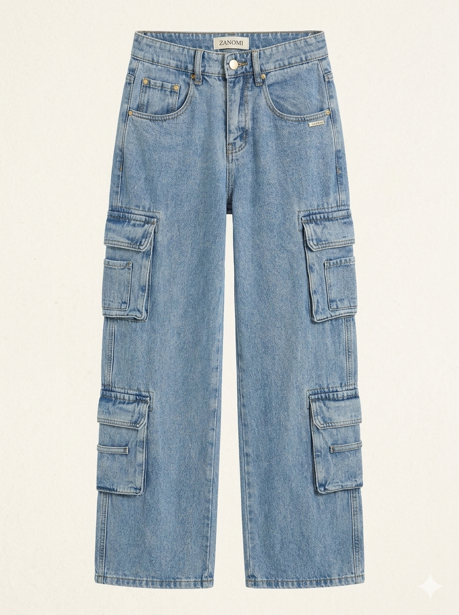 Vittoire | Cargo Jeans Lyseblå Denim Vide Ben til Kvinder