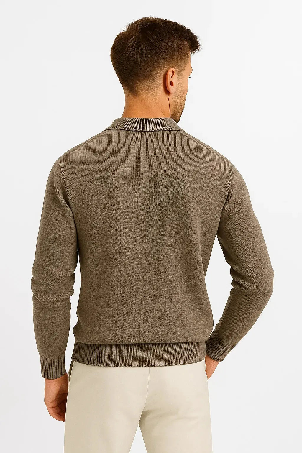 Oscar | Strikket Polobluse Gråbrun Ribstrik Regular Fit til Mænd