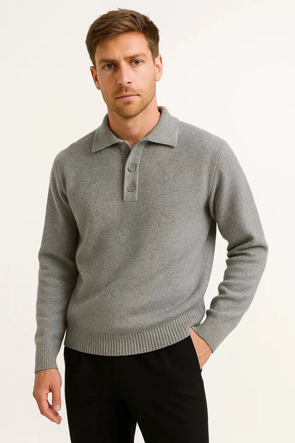 Oscar | Strikket Polobluse Gråbrun Ribstrik Regular Fit til Mænd