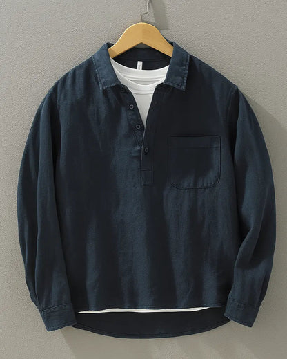 Elias | Popover Skjorte Marineblå Bomuld-Hør Oversized til Mænd
