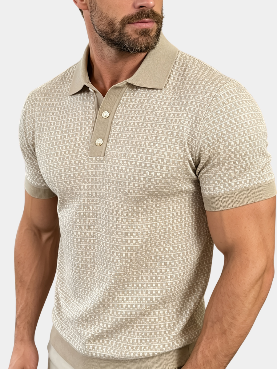 Bo | Strik-Poloshirt Beige Bomuld Ternet Kortærmet til Mænd