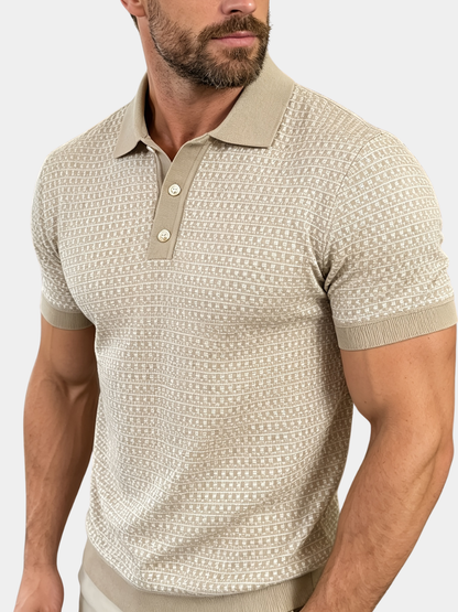 Bo | Strik-Poloshirt Beige Bomuld Ternet Kortærmet til Mænd