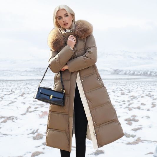Hilda | Long Down Jacket with Fur-Trimmed Hood for Women