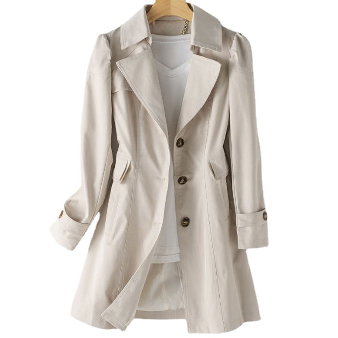 Violanta | Trenchcoat Beige Enkeltknappet Midi til Kvinder