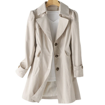 Violanta | Trenchcoat Beige Enkeltknappet Midi til Kvinder