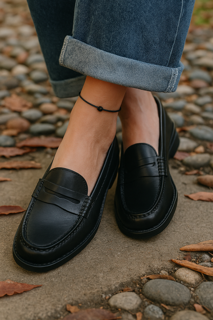 Pénélope | Loafers Cognac Læder Penny Strap Lav Hæl til Kvinder