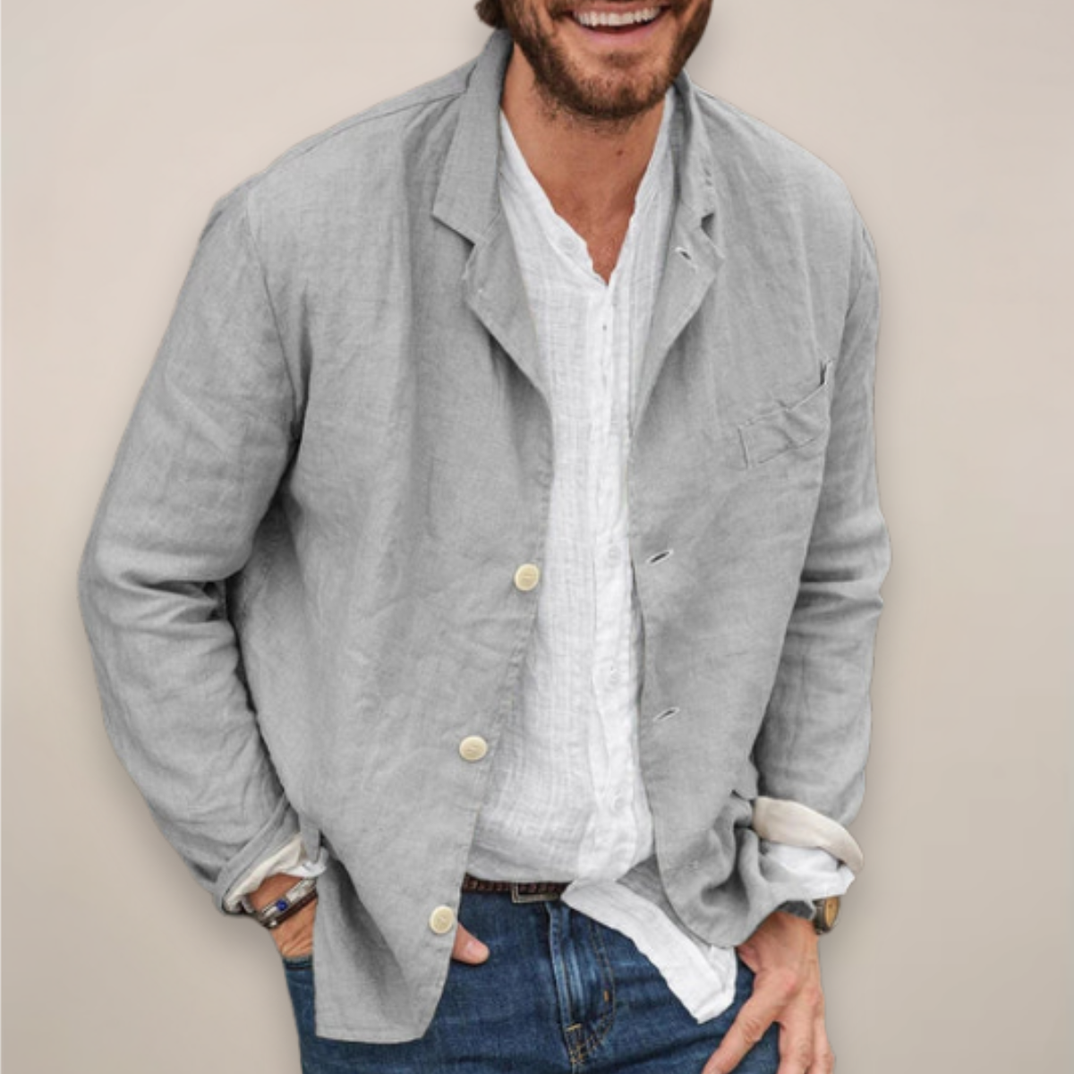 Sebastian | Herre Blazer Beige Hør Afslappet Pasform til Mænd