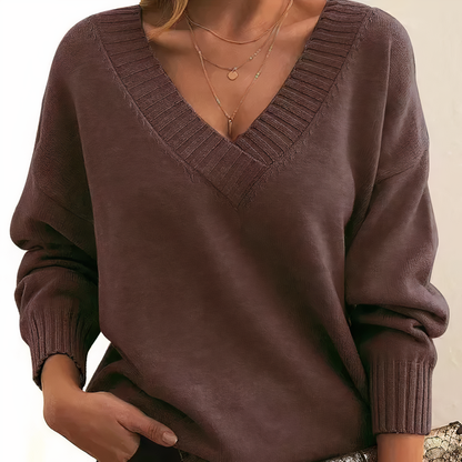 Mirande | Sweater Rosa Strik V-hals Langærmet til Kvinder
