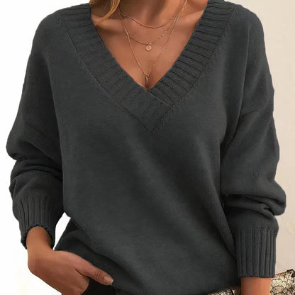 Mirande | Sweater Rosa Strik V-hals Langærmet til Kvinder