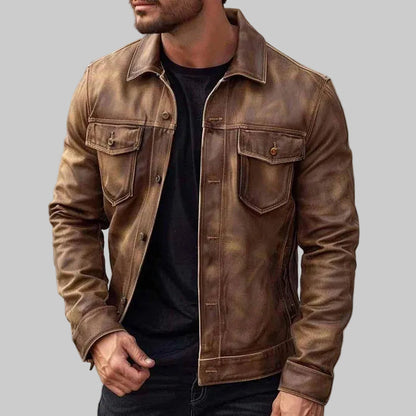 Frederik | Læderjakke Brun Vintage Trucker Regular Fit til Mænd