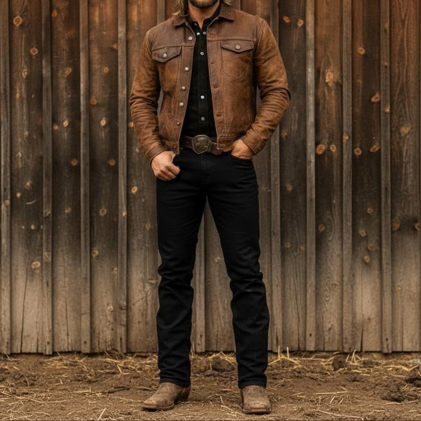 Frederik | Læderjakke Brun Vintage Trucker Regular Fit til Mænd