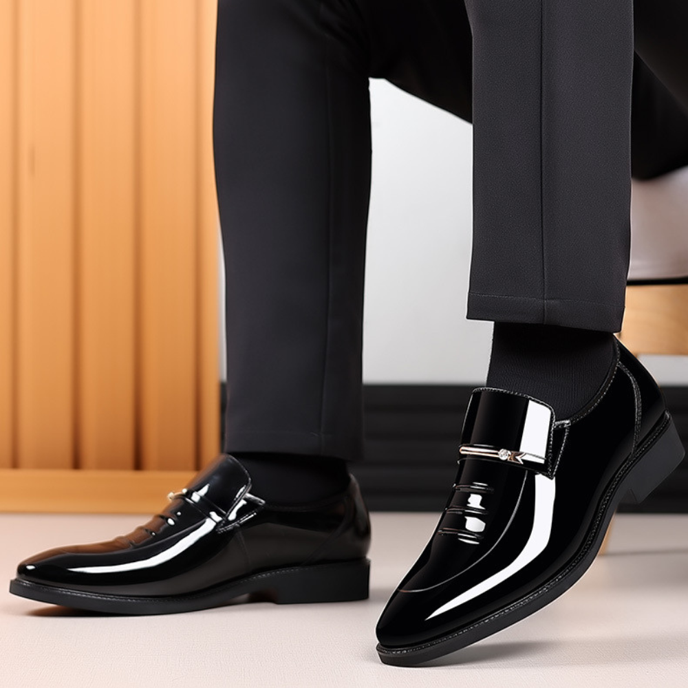 Ingolf | Herresko Sort Laklæder Slip-on Spids Snude til Mænd