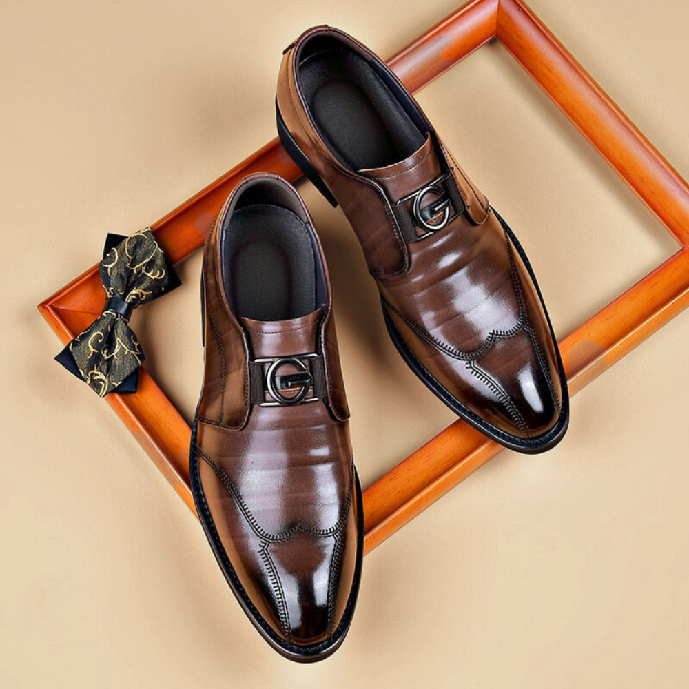 Vilhelm | Loafers Mørkebrun Læderlook Spændedetalje til Mænd