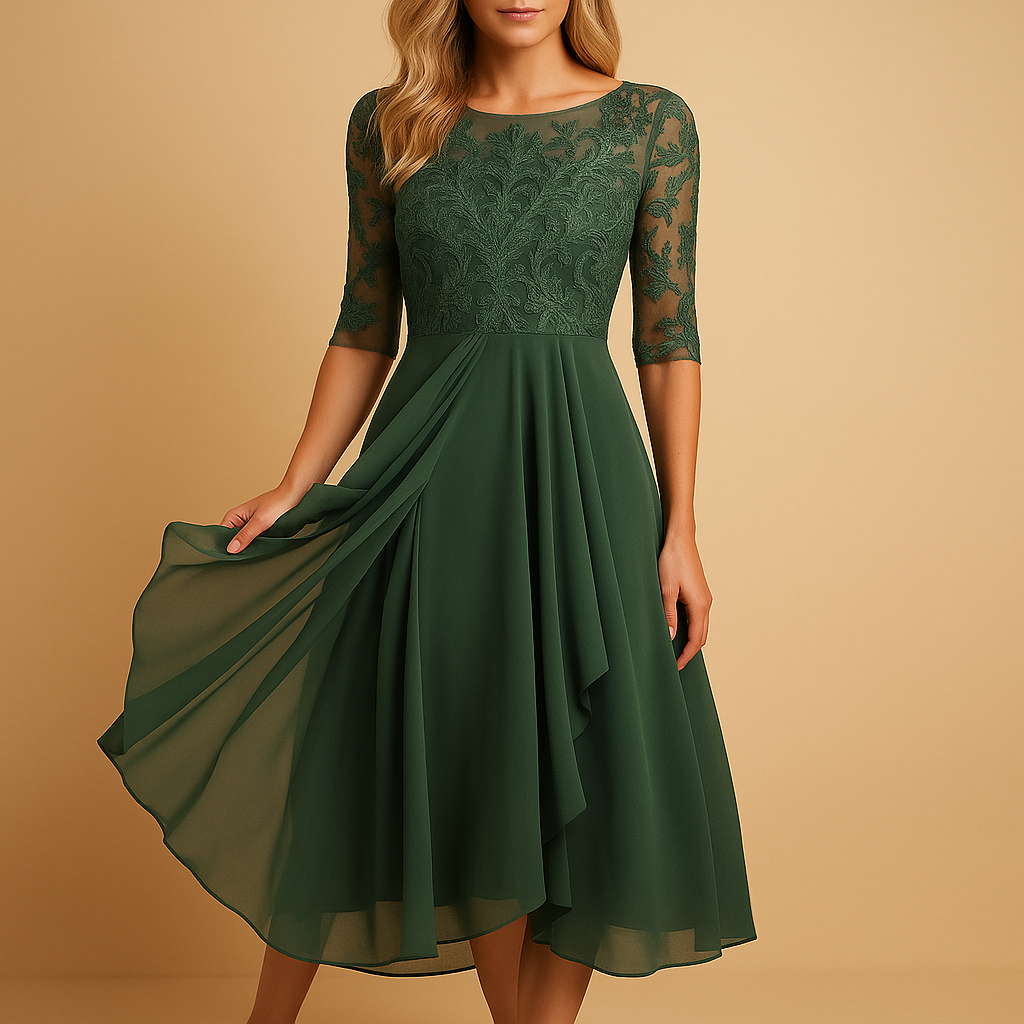 Isaline | Midi Festkjole Lilla Blonde Chiffon A-linje til Kvinder