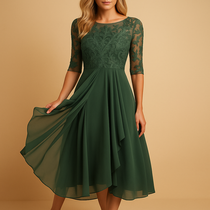 Isaline | Midi Festkjole Lilla Blonde Chiffon A-linje til Kvinder