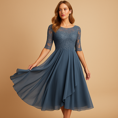 Isaline | Midi Festkjole Lilla Blonde Chiffon A-linje til Kvinder