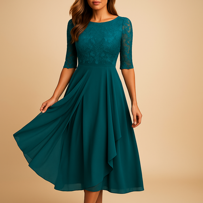 Isaline | Midi Festkjole Lilla Blonde Chiffon A-linje til Kvinder