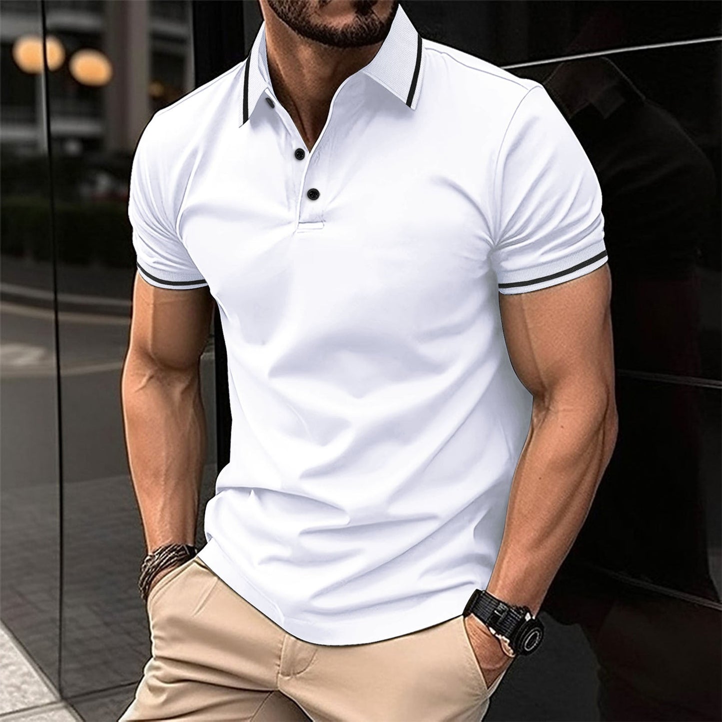Marco | Poloskjorte Hvid Slim Fit Kortærmet til Mænd
