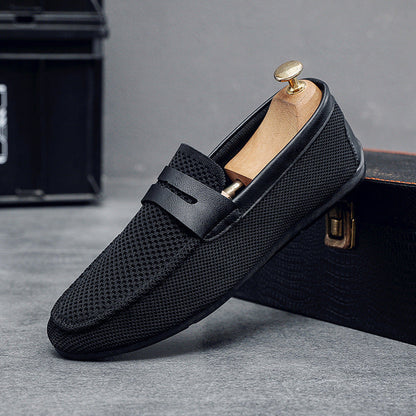 Søren | Loafers Sort Mesh Læderrem Slip-On til Mænd