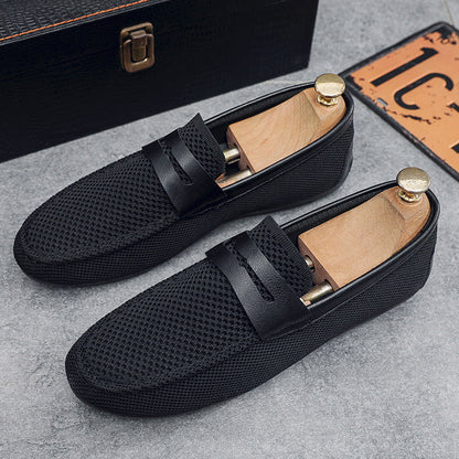 Søren | Loafers Sort Mesh Læderrem Slip-On til Mænd