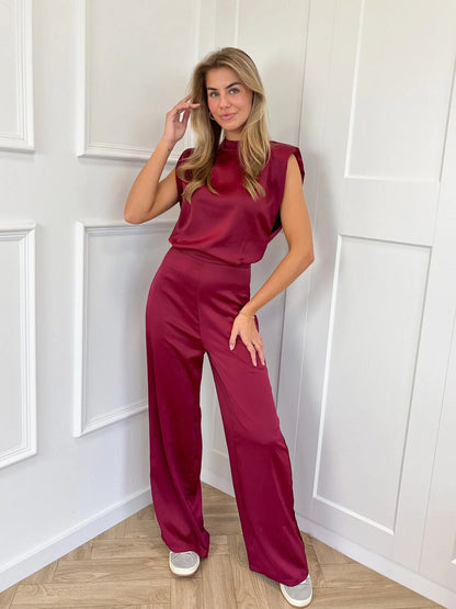 Catharina | Jumpsuit Beige Ærmeløs Vide Ben Højtaljeret til Kvinder
