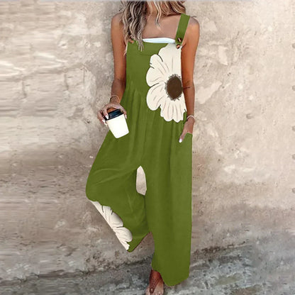 Romilda | Overalls Sort Blomsterprint Vide Ben til Kvinder