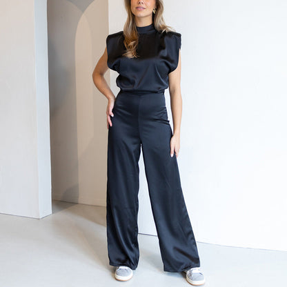 Catharina | Jumpsuit Beige Ærmeløs Vide Ben Højtaljeret til Kvinder