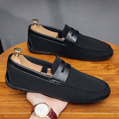 Søren | Loafers Sort Mesh Læderrem Slip-On til Mænd